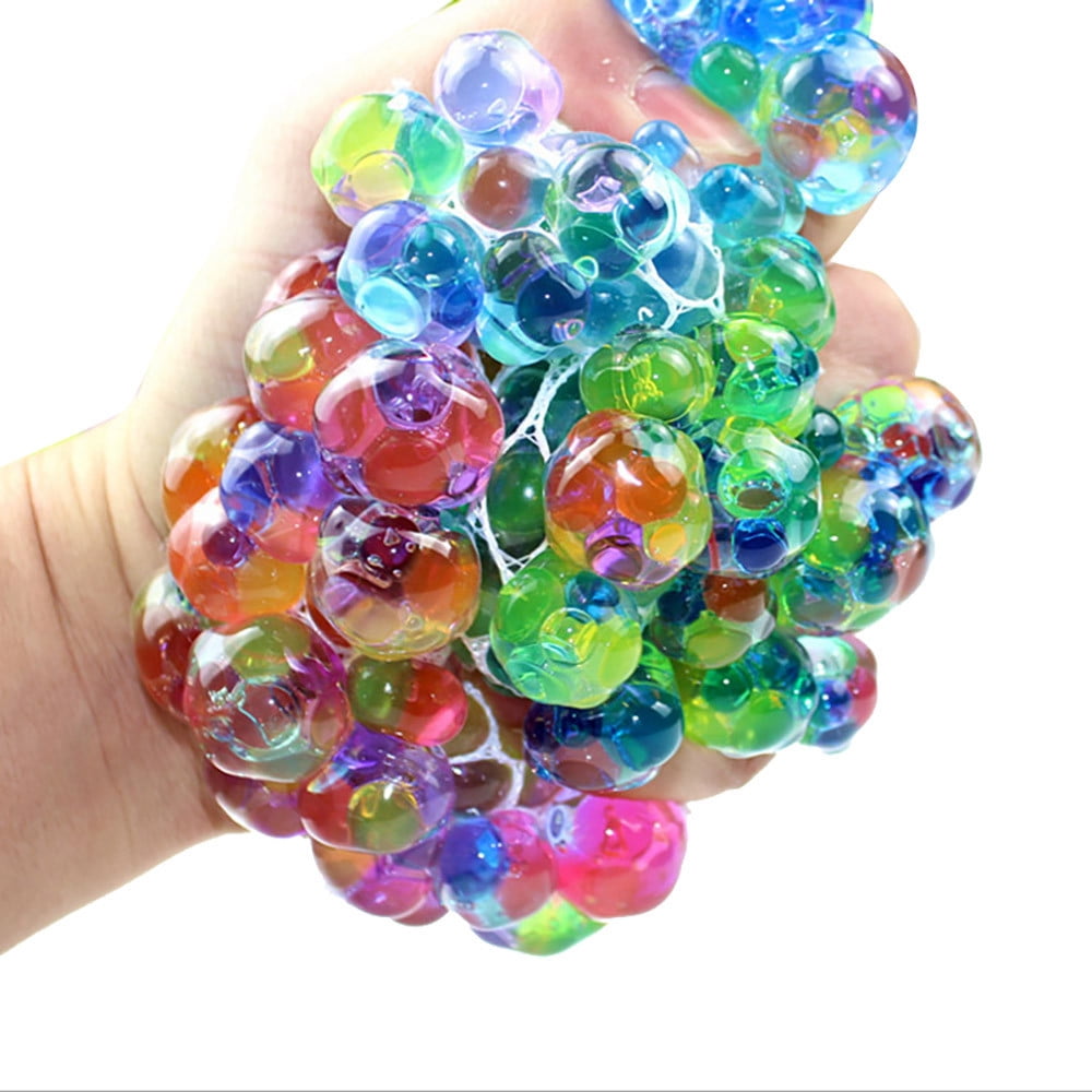 Rainbow Mesh Ball Stress Glowing Squeeze Grape Toys Anxiety Relief  Stress Ball 