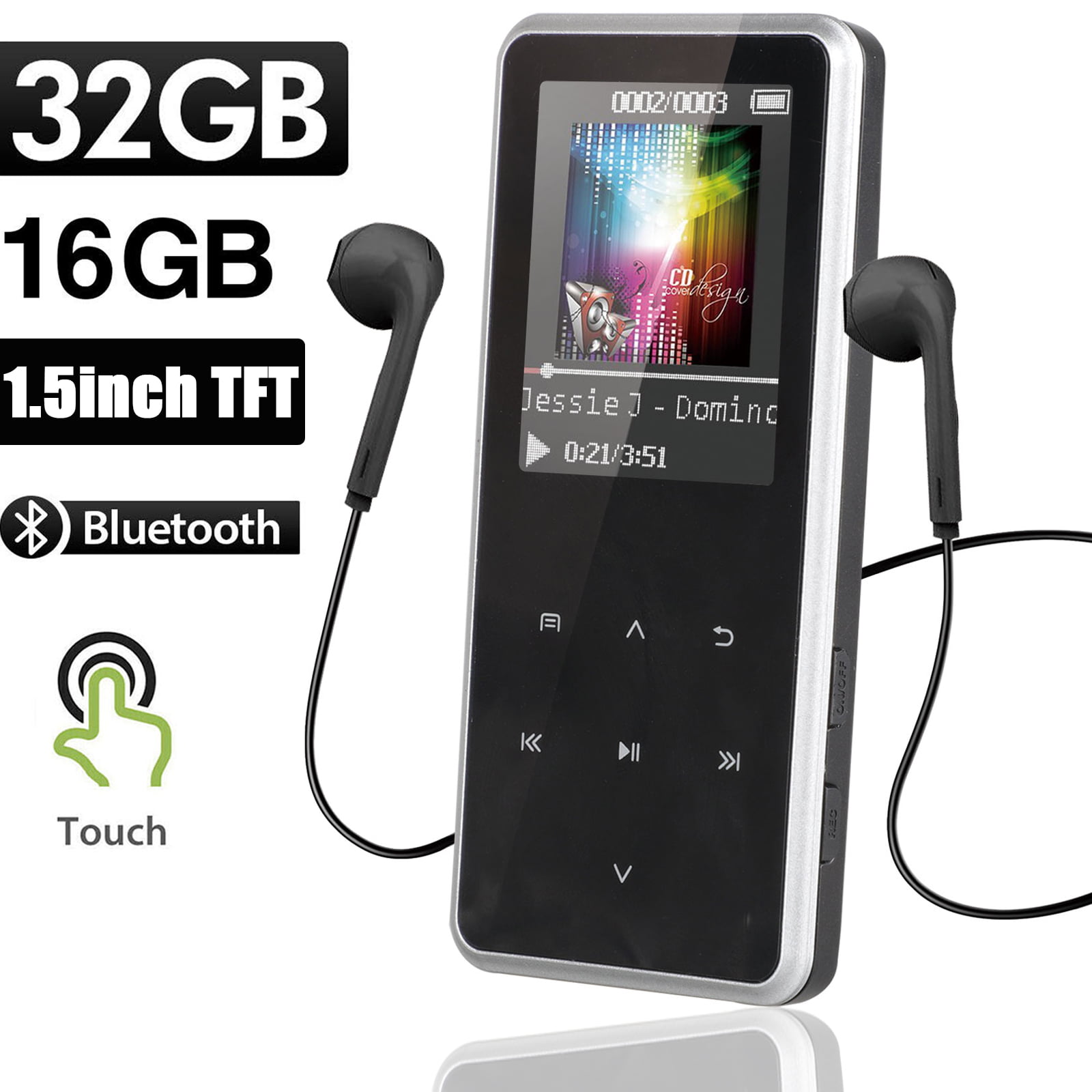 MP3 Player Touch Buttons with 2.4 inch Screen, 16GB 