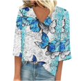 thumbnail image 2 of Plus Size Summer Tops 2023 Women Fashion Printed T-shirt 3/4 Sleeves Blouse V-Neck Casual Tunic on Clearance, 2 of 5