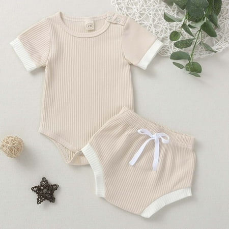 

CHGBMOK Clearance Toddler Baby Girls Summer Short-Sleeved Solid Color Romper Shorts Clothes Set