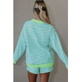 thumbnail image 3 of Southern Belle Striped Two Piece Outfit – Women’s Long Sleeve Top and Shorts with Pockets, M, 3 of 12