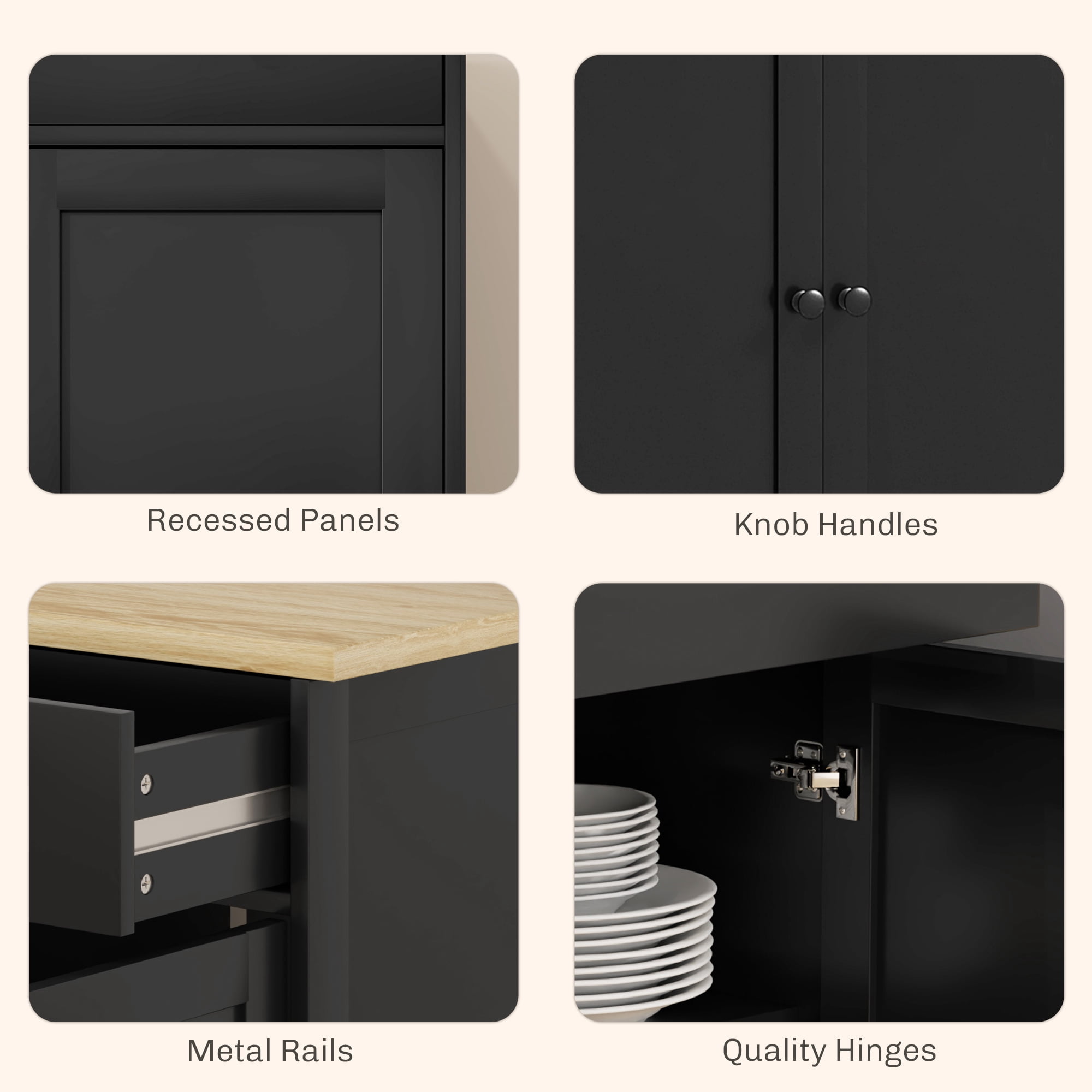 HOQBN Sideboard Buffet Cabinet, Storage Cabinet with Functional Drawers and Adjustable Shelves, Multipurpose Furniture for Living Room, Dining Room and Entryway, Black
