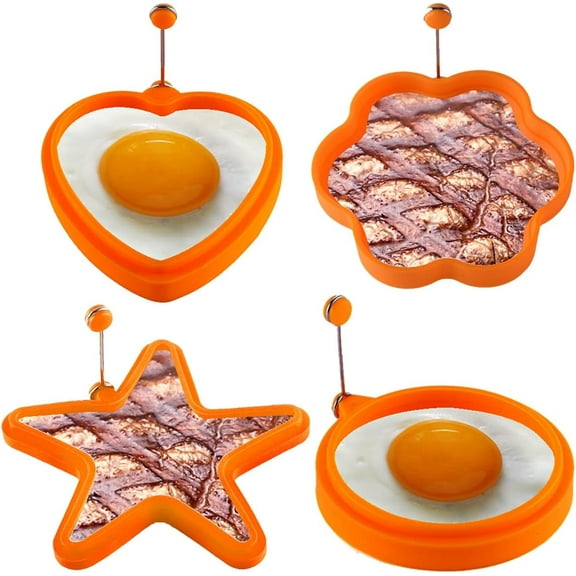 Silicone Egg Ring,Non Stick Egg Cooking Rings,Egg Mcmuffins Mold,Perfect Fried Egg Mold for Frying Eggs,Pancake and Omelet (MultiShape-Orange)