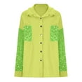 thumbnail image 3 of Womens Jacket Denim Sequin Patchwork Long Sleeve Jacket Shirts Oversized Button Up Frayed Hem Jean Shacket Spring Fall Outfits(Green,M), 3 of 5