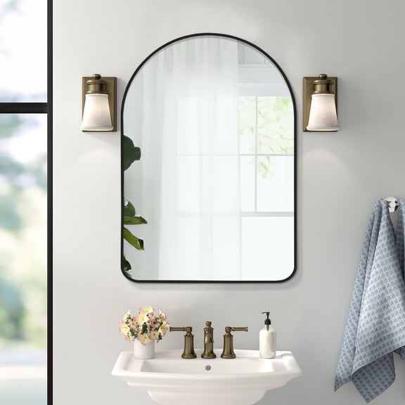Lirago 36*24in Arch Wall Decorative Mirror Set of 2, Bathroom Vanity Mirror with Aluminium Alloy Frame, Black