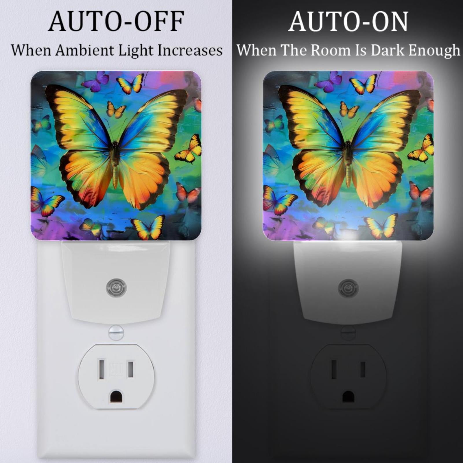 PhooArto Colored Butterfly Rainbow Plug in LED Night Light Auto Sensor Dusk to Dawn Decorative Night for Bedroom, Bathroom, Kitchen, Hallway, Stairs, Baby's Room, Energy Saving
