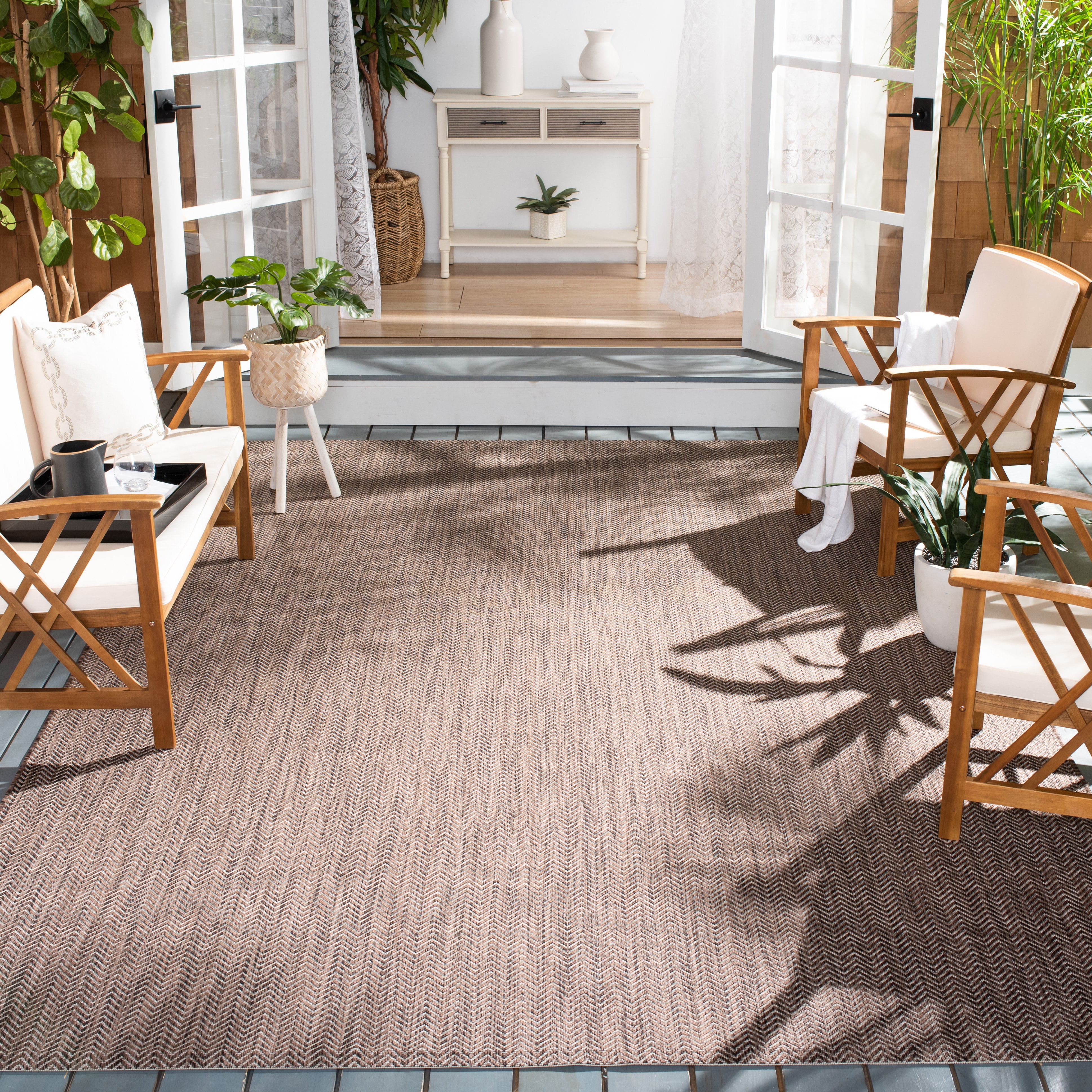 SAFAVIEH Courtyard Blazhe Chevron Indoor/Outdoor Area Rug, Brown/Beige, 8' x 10'