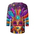 thumbnail image 5 of QATAINLAV Big Deal Days Mardi Gras Shirts for Women 3/4 Sleeve Tops Mask 3D Print Blouse Carnival Themed Graphic Tees Funny Parade Tshirt Multicolor XL, 5 of 6