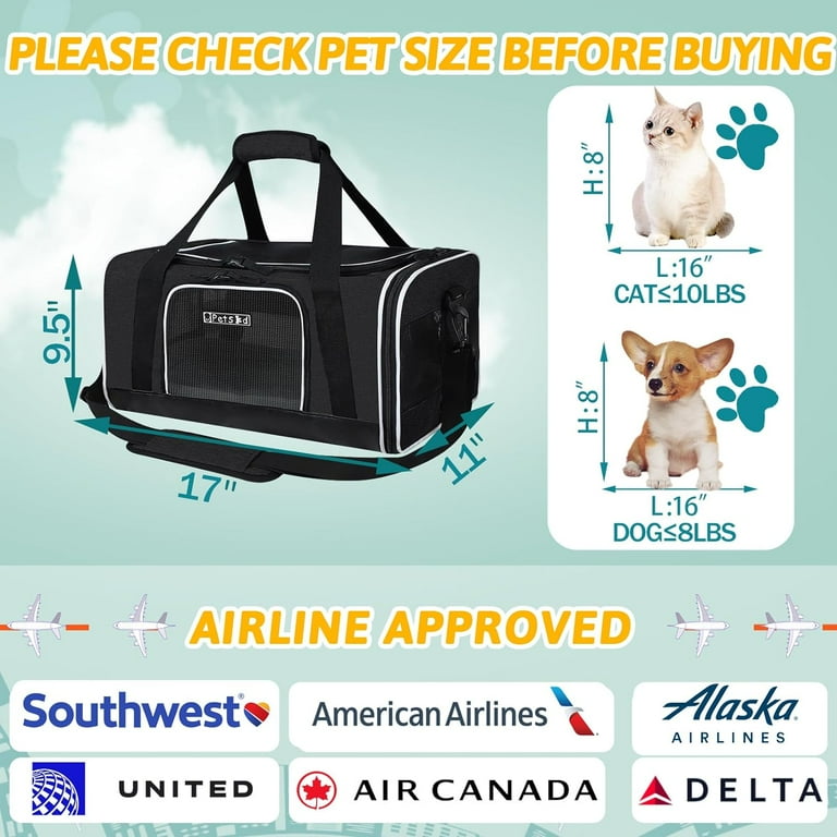 Pet Carrier 17x11x9.5 Alaska Airline Approved Pet Travel Carrier Bag for Small Cats and Dogs Soft Dog Carrier for 1 10 LBS Pets Dog Cat Carrier with