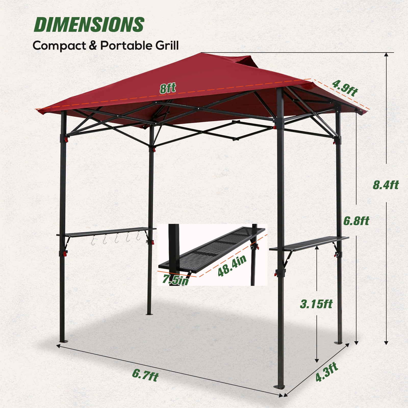 COOS BAY 8'x5' Pop up Grill Gazebo Portable BBQ Gazebo Canopy Tent with Carry Bag, Outdoor Barbeque Shelter, Red