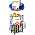 thumbnail image 1 of Mythinglogic 4-Tier Sports Equipment Storage Organizer for Garage,Rolling Sports Ball Storage Cart with Basket and Hanging Hooks, Garage Organizer and Storage for Sports Gear, 1 of 7