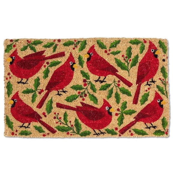 Abbott Doormat Durable Natural Coco Coir Doormat, Weather Resitant Mat Outdoor & Indoor Entrance, Home Decor Large Doormat, 18x30", Cardinals & Holly