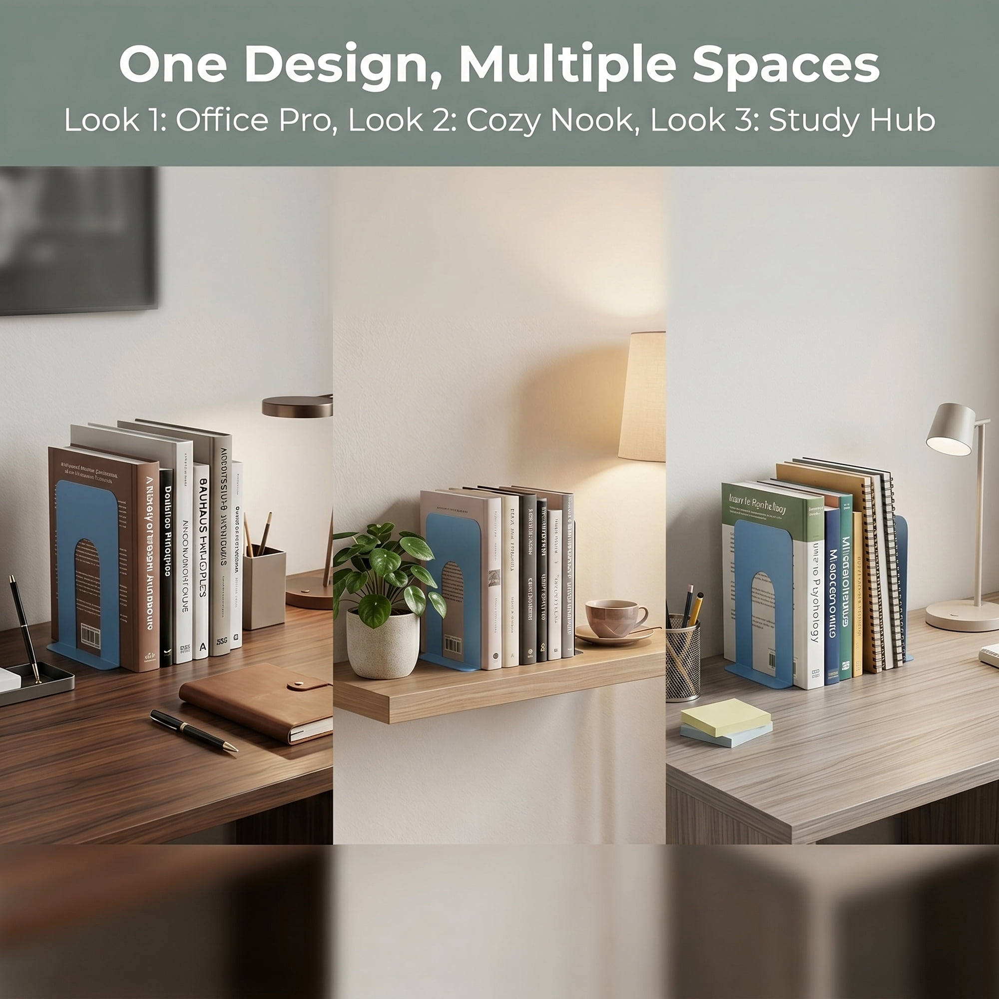 Unique Bargains Metal Bookends for Shelves Holder for Office Blue 6.5"L x 5.4"W x 8.3"H