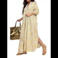 thumbnail image 2 of Vestido Bohemio con Estampado Floral para Mujer, Escote en V Profundo, Abertura Lateral, Corta, Corte A, Holgado Albaricoque L, 2 of 5