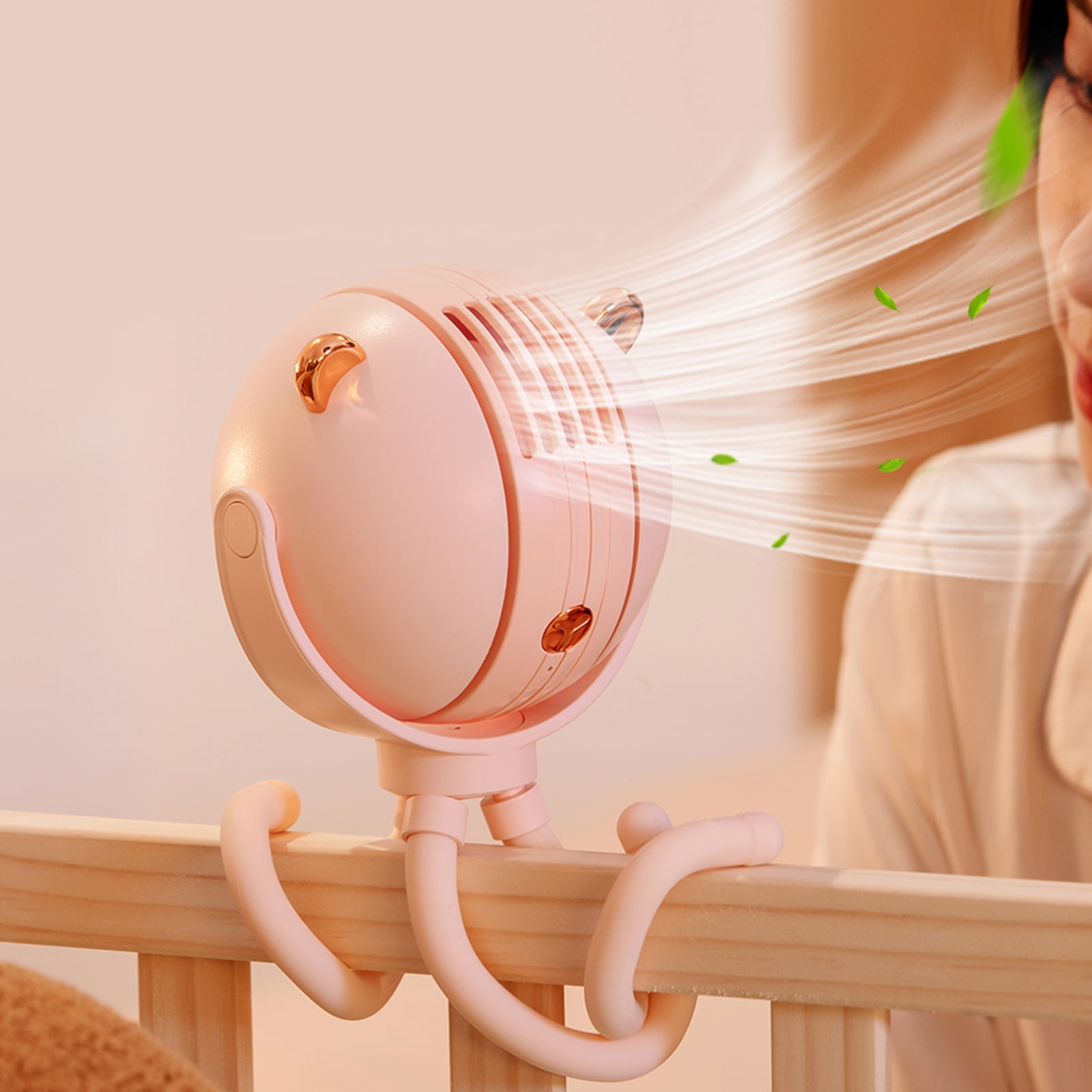Zeiwohndc Octopus Deformation Handheld Fan Mini Bladeless Stroller Fan USB Rechargeable