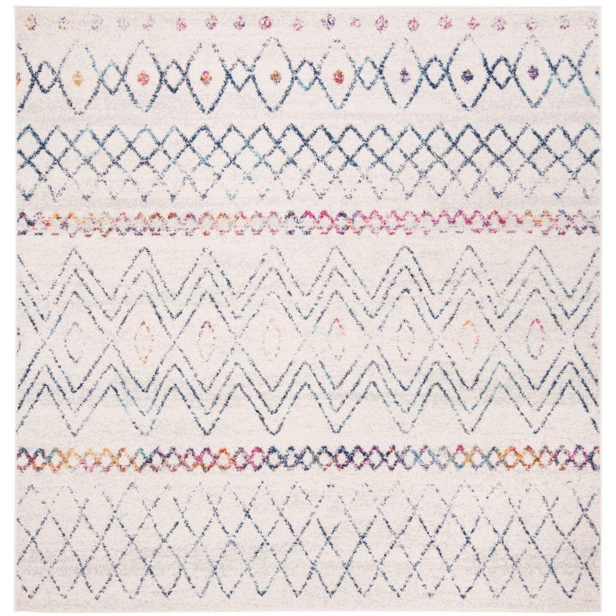 SAFAVIEH Madison Hannah Geometric Area Rug, Ivory/Navy, 6'7" x 6'7" Square