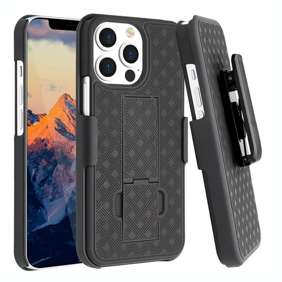 Holster Case Belt Clip for iPhone 13 Pro - Swivel Cover Kickstand Armor Combo Drop-Proof Defender Protective Black K3D