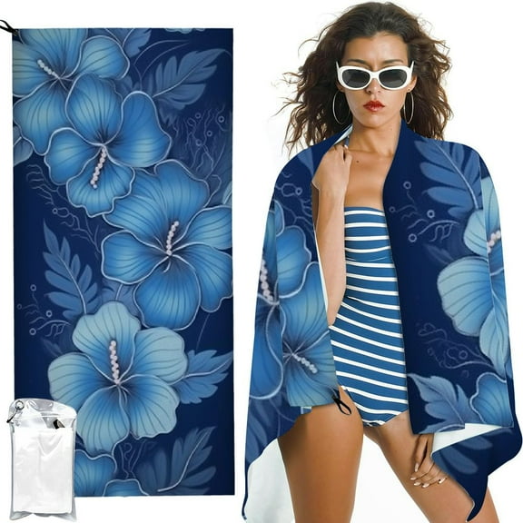 BCIIG Hawaiian Hibiscus Flowers Beach Towel Microfiber Sand Free Tropical Floral Towels for Adult Kids Quick Dry Ultra Absorbent Super Soft Pool Travel Swim Bath Shower Towel 27.5x55in