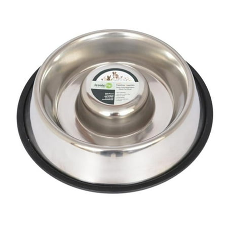 Iconic Pet 48 oz Slow Feed Stainless Steel Pet Bowl for Dog or Cat - Large