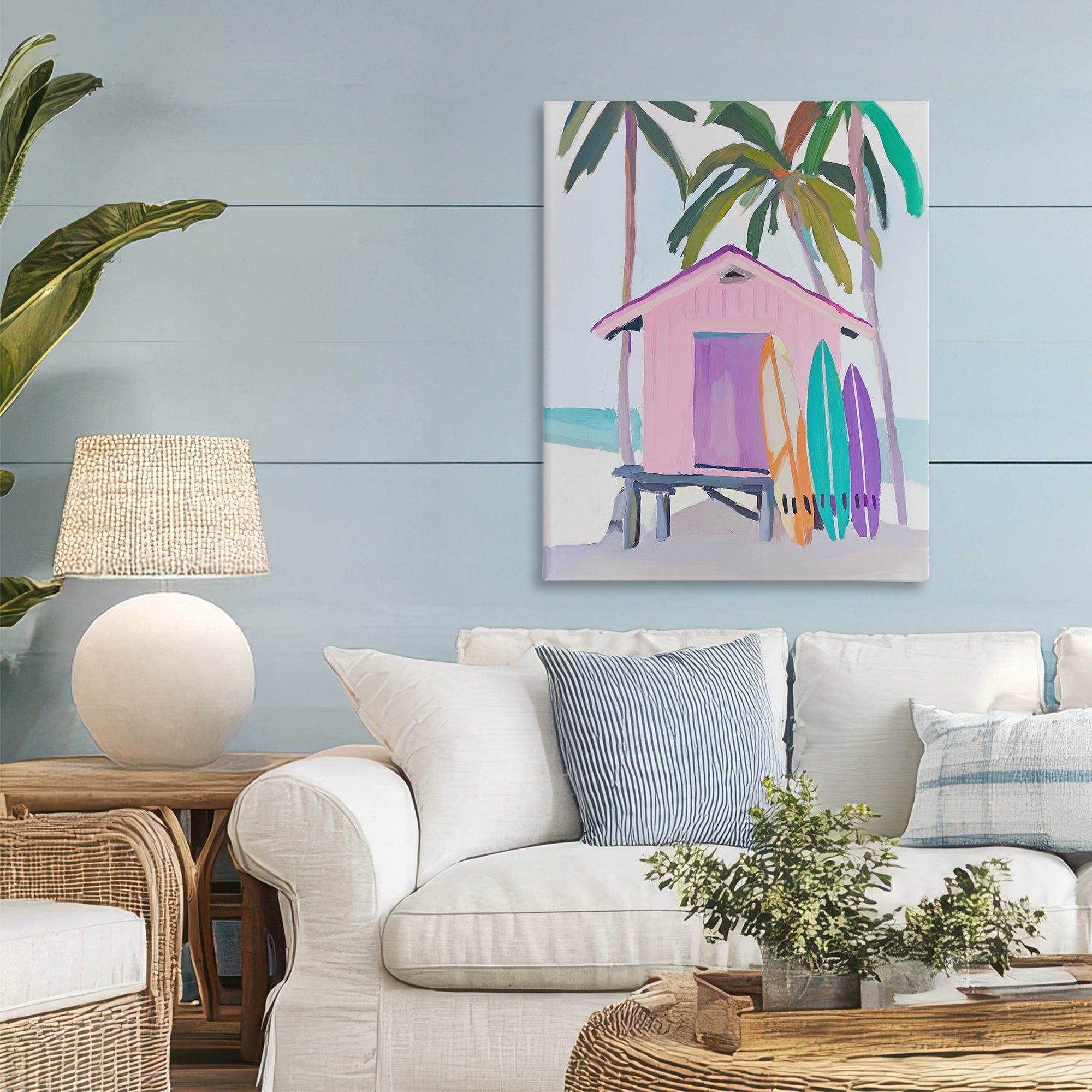 Stupell Industries Pink Beach Hut with Surfboards Canvas Wall Art, design by Sisi and Seb