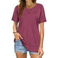 thumbnail image 1 of Women's Summer Tops Short Sleeve Round Neck Side Split Tees Loose Fit Tunic Shirts XL, 1 of 4