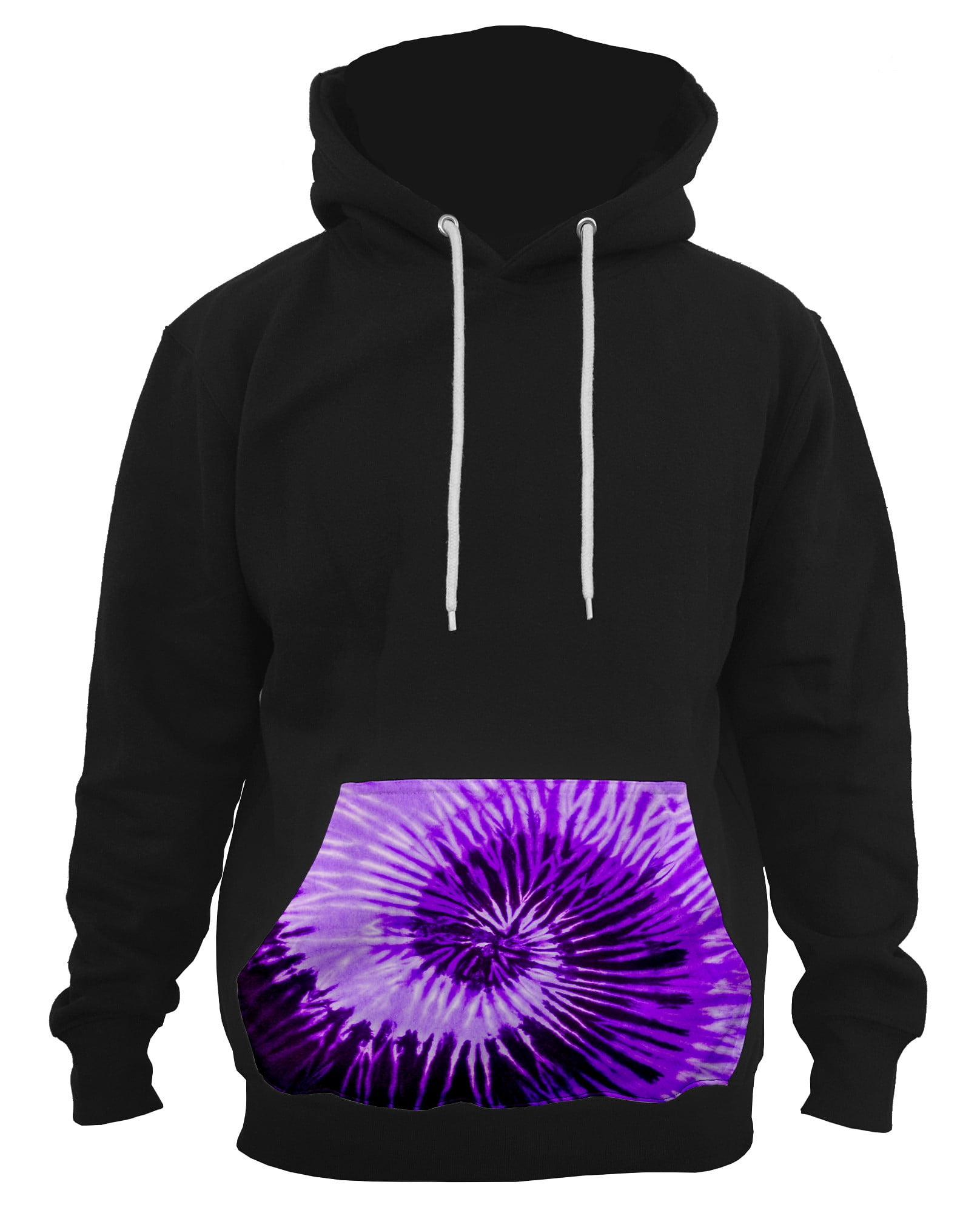 Men’s Purple Swirl Tie Dye Pocket Black Pullover Hoodie PLY P131 2X