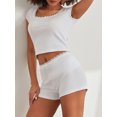 thumbnail image 6 of Michellecmm Women Pajama Set, Lace Trim Bow Short Sleeve Square Neck T-shirt with Shorts Sleepwear Loungewear, 6 of 9