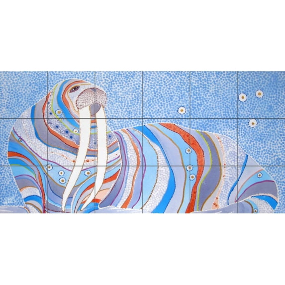 Tile Mural Bathroom Backsplash - Walrus - by Dawn Gerety