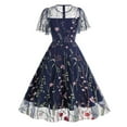 thumbnail image 4 of Women Mesh Floral Embroidery Dress Vintage Cocktail Swing Ruffle Sleeve Dresses Wedding Party Prom Tulle Evening Dress, 4 of 5