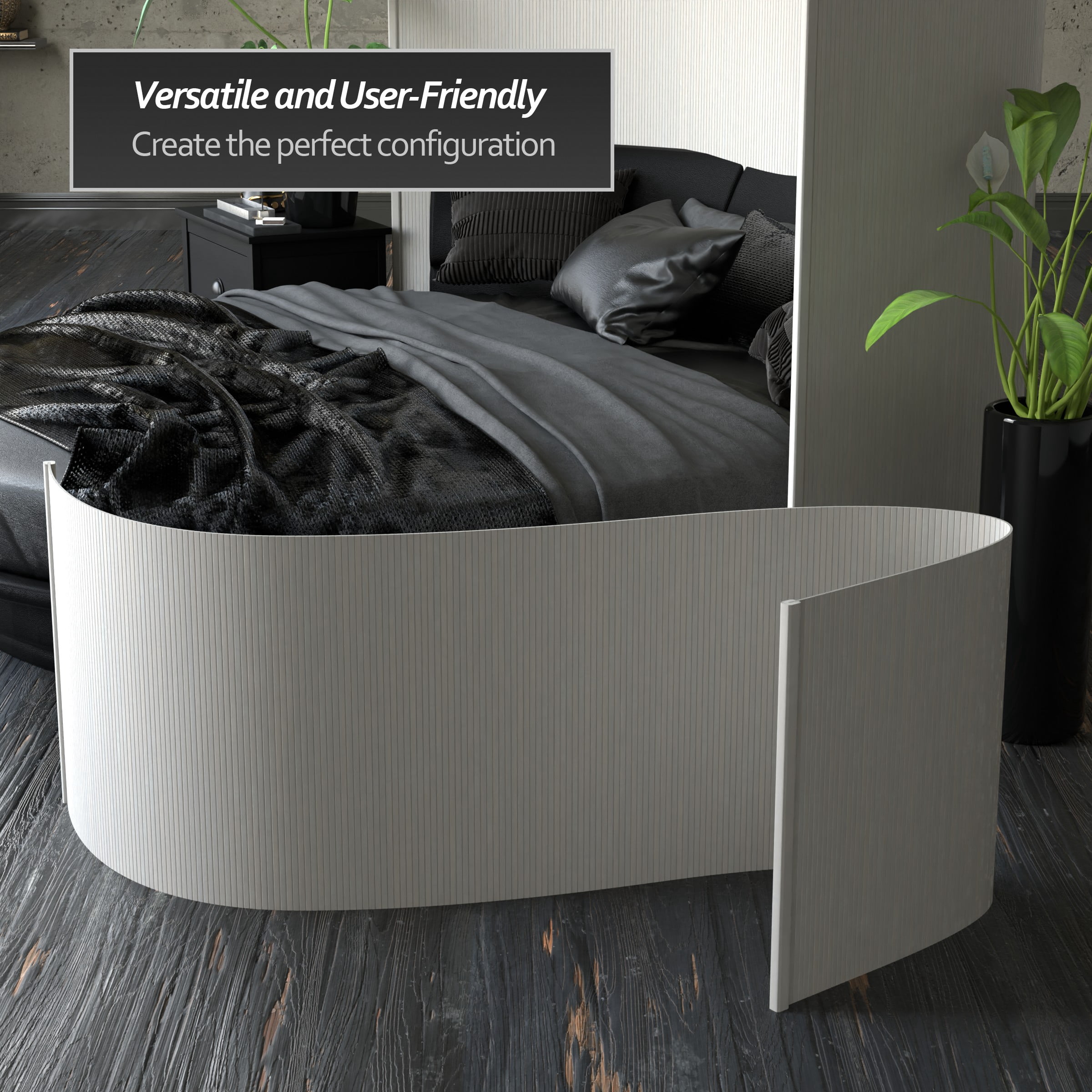 2 ft. Short Bamboo Wave Screen in White with Portable Desktop Design