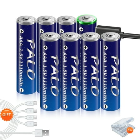 Palogreen 8 Pack Rechargeable AAA Batteries Lithium 1.5V High Capacity USB AAA Batteries 1110mWh with Battery Case