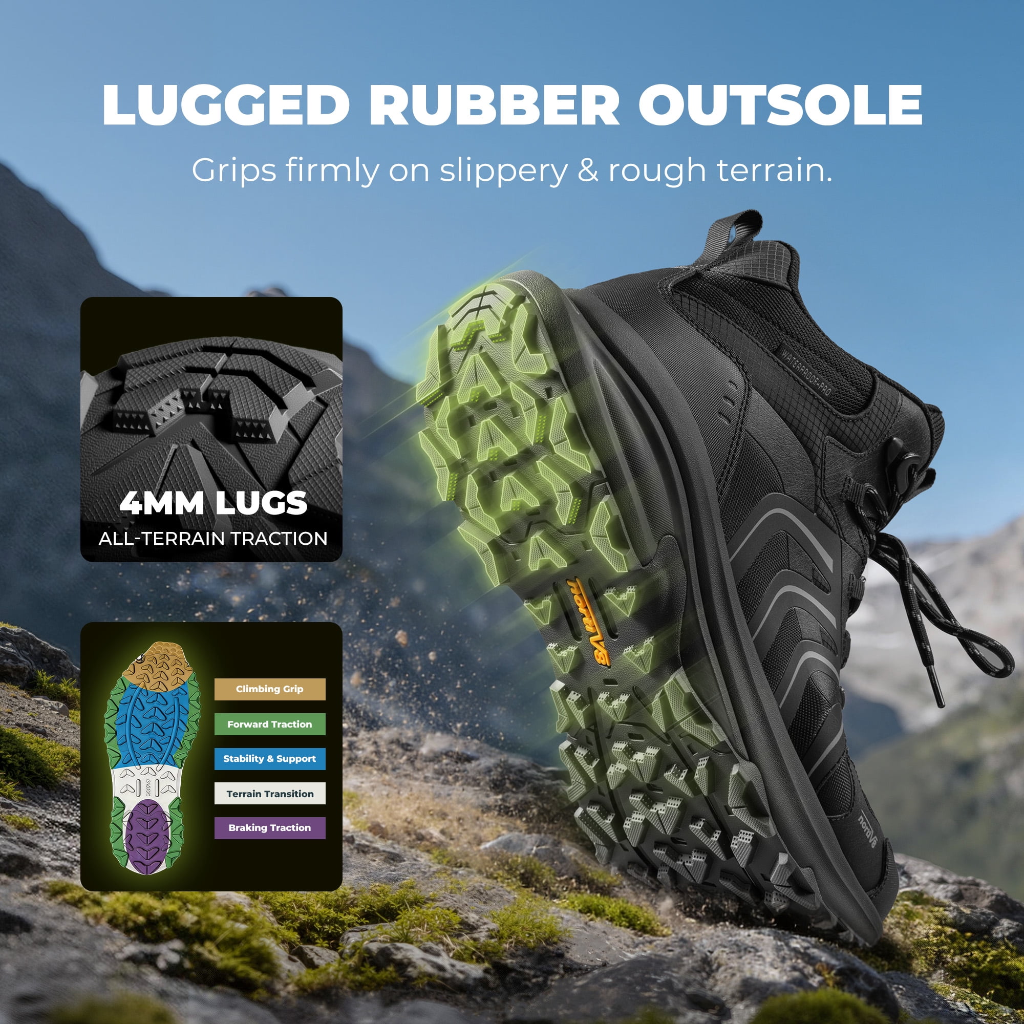 NORTIV 8 Men's Waterproof PRO Hiking Boots Lightweight Outdoor Trekking Camping Climbing Shoes for All Day Comfort Armadillo FieldLite
