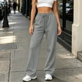 thumbnail image 5 of KICILVS Straight Leg Pants Women High Waist Wide Sweatpants Drawstring Elastic Casual Trousers with Pockets Comfy Bottoms Gray, 5 of 8