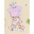 thumbnail image 4 of Yunliwuli Girls Easter Outfit, Short Sleeve Letters Print T-shirt with Eggs/Bunny Flare Pants and Headband Summer Outfit, 4 of 10