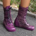 thumbnail image 5 of PiGOGI Women's Mid Calf Boots for Women Round Toe Lace Up Flat Sole Winter Casual Comfortable Fashion Boots Purple 41, 5 of 6