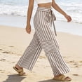 thumbnail image 3 of Textilo Striped Lounge Pants for Women Wide Leg Drawstring Pants with Pockets Elastic Waist Palazzo Trousers Lightweight Comfy Lounge Summer Beach Boho Clothing,Khaki L, 3 of 5