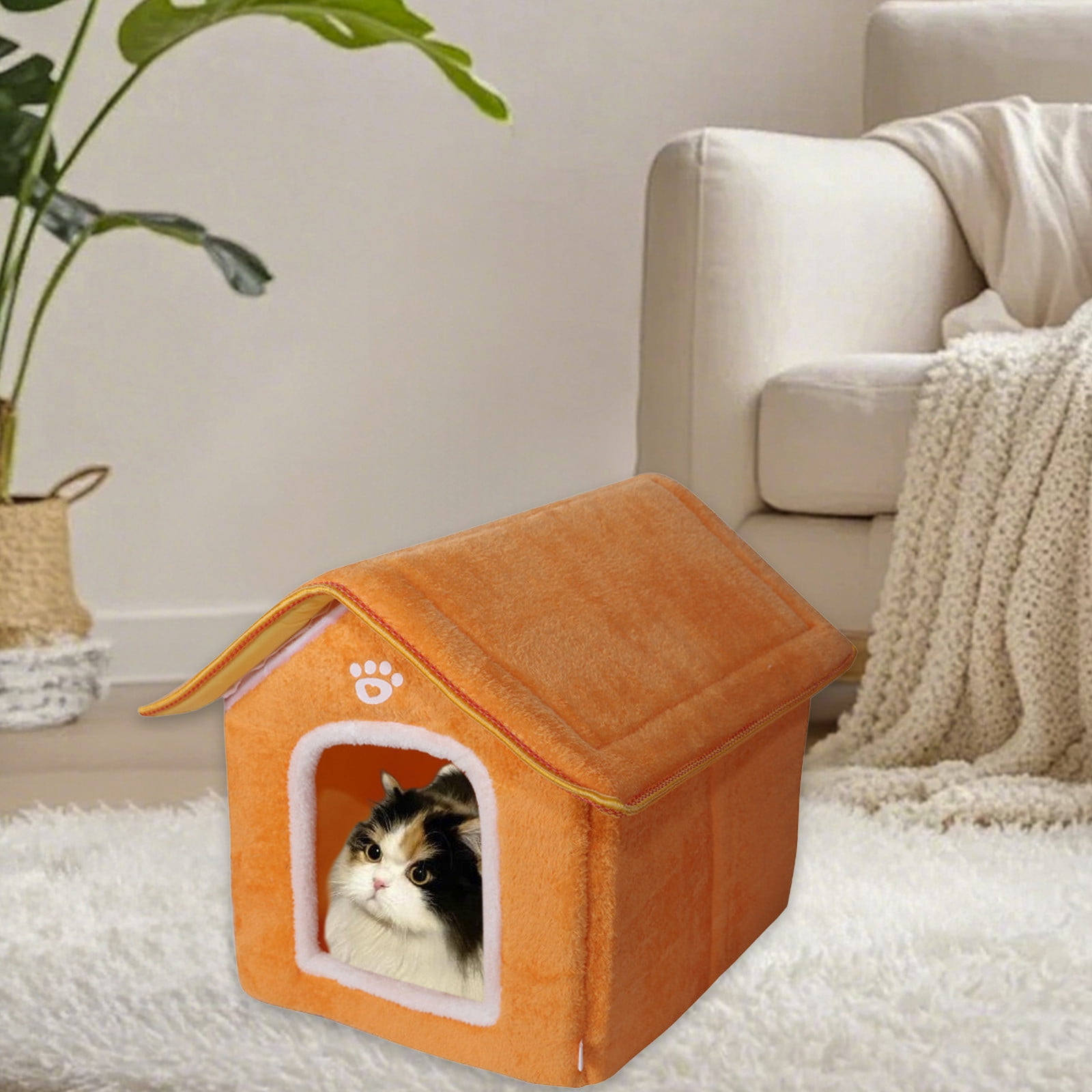 Vggrvlo Cat Bed for Indoor Cats Brown Large Cat Bed Cave Soft Kitten beds for Multi Small Pet 12"x13"