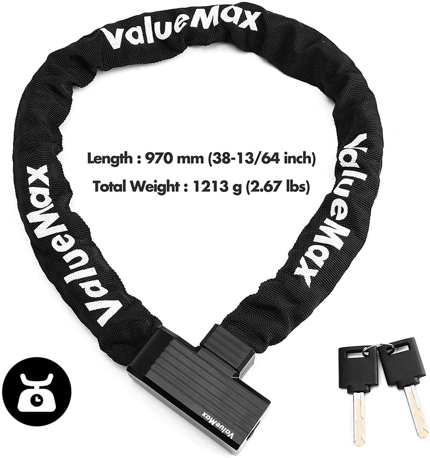 ValueMax Bike Chain Lock with Keys, 3.2 Feet photo 4
