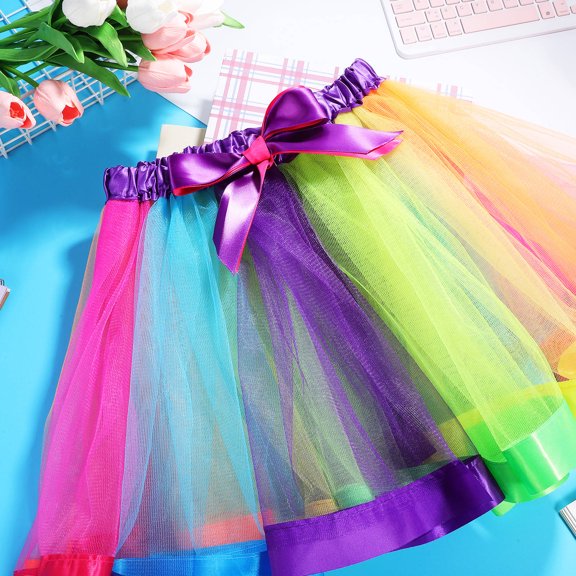RENACLIPY Party Tutu Skirt for Girls, Multi-Color Mesh Tulle Skirt, Dance Performance Costume, Ballet Dress, 1 Set