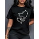thumbnail image 1 of 1pc Women'S Sparkling Rhinestone Heart Print T-Shirt, Casual Crew Neck Short Sleeve Top, Polyester Knit Fabric, Regular Length, All-Season Fashion, 1 of 7