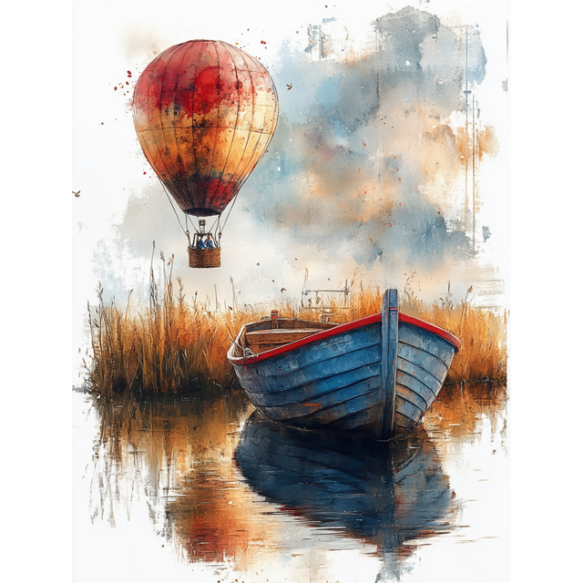 Qisvanset 12x16 Inch Sailboat Hot Air Balloon Canvas Wall Art, Watercolor Cartoon Art Decor for Kids Bedroom Nursery