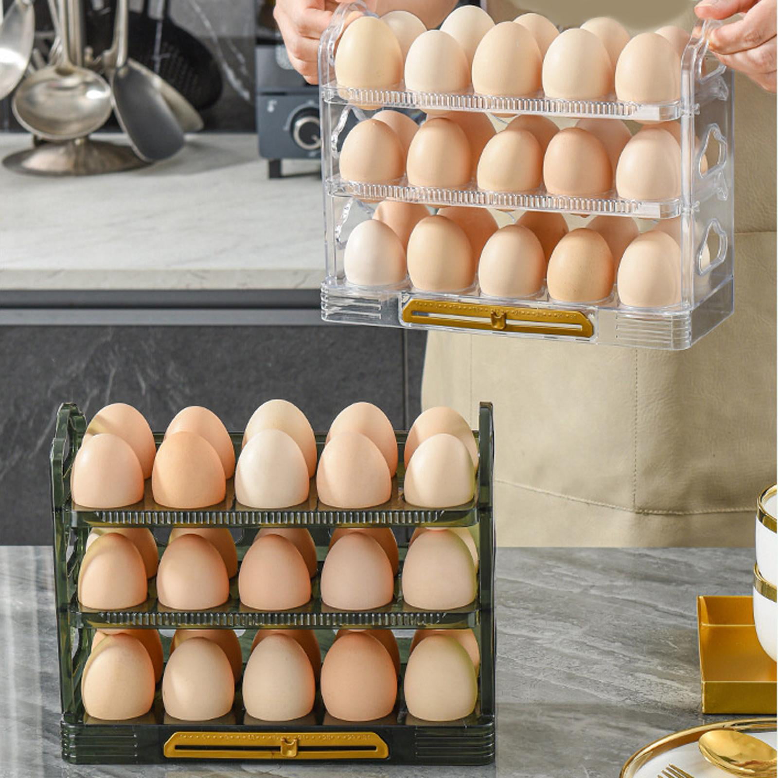 Pompotops Egg Holder for Refrigerator, Reversible Eggs Shelf, Refrigerator Side Door 3 Layer Eggs Storage Container, Transparent Acrylic Eggs