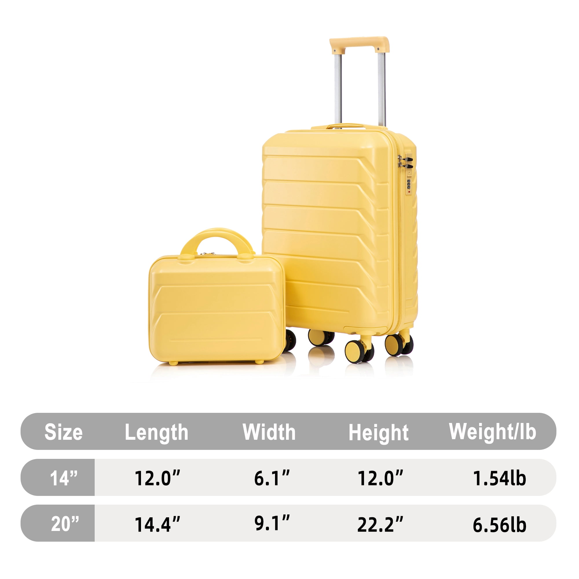 2 Piece in ABS Spinner Wheel Luggage Sets, Hardside Suitcase with Combination Lock,20 inch Carry On Luggage 14 inch Cosmetic Case
