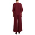 thumbnail image 3 of INSPIRE CHIC Women's Chiffon Pant Suit Ruffle V Neck Wide Leg 2 Piece Outfit Deep Wine S, 3 of 6