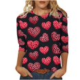 thumbnail image 2 of TrendVibe365 Pink 3/4 Womens Shirts Casual Valentines Womens Tops Round Neck Polyester Casual Love Heart Printed Lover Gift Blouse Tops for Valentines Gifts L, 2 of 4