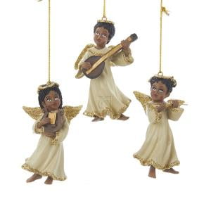 1 Set 3 Assorted Resin African American Angel With Instruments