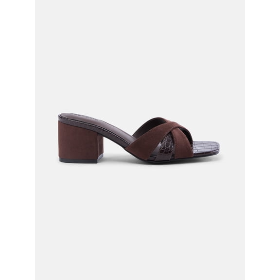 Scenario Women's Faux Croc Block Heel Sandals