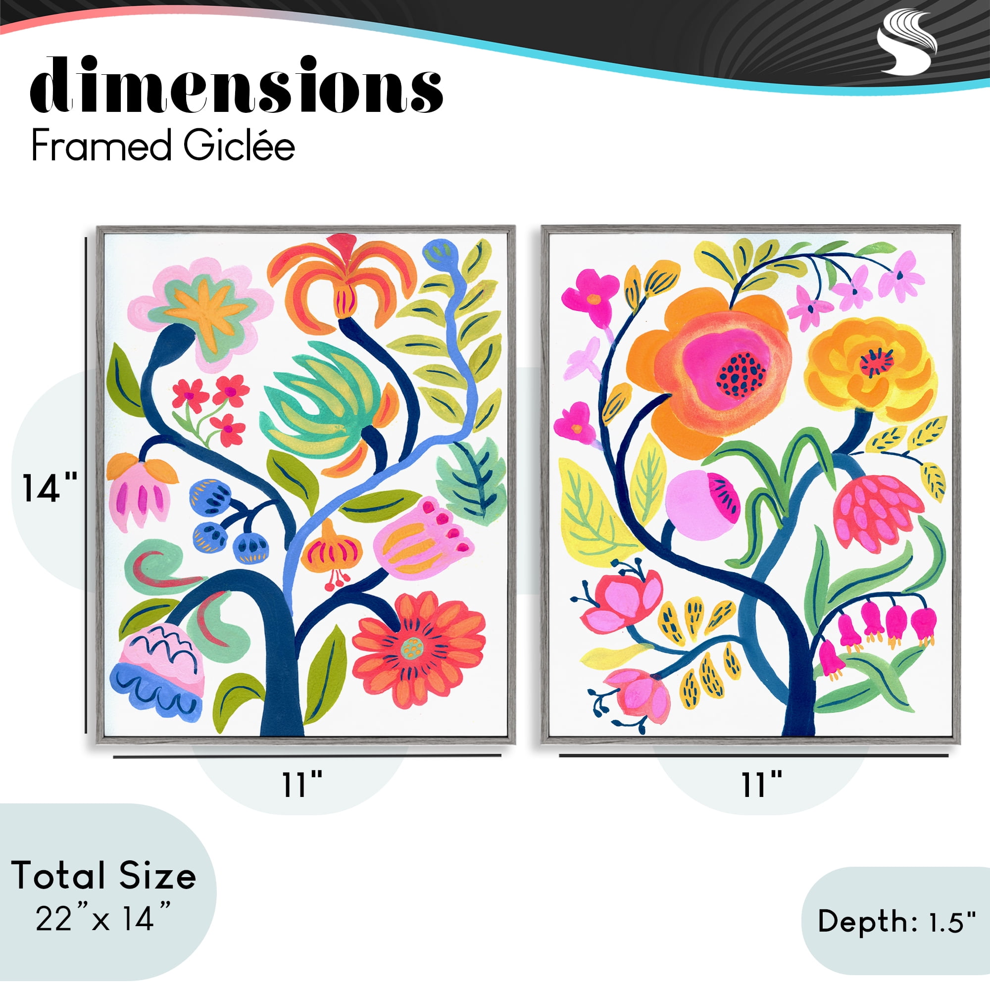 Stupell Industries Colorful Boho Blue Tree 2 Piece Gray Framed Giclee Art Set, design by Suzanne Allard