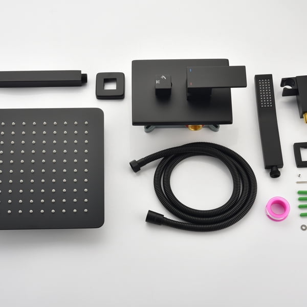 Matte Black Luxury Shower Set – Rainfall Head, Pressure Balance Valve, Brass Mixer & Handheld Sprayer