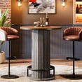 thumbnail image 2 of Finmind 39.4" Round Bar Table, Wood Bistro Pub Table with Metal Ring Footrest, Brown & Gray, 2 of 7